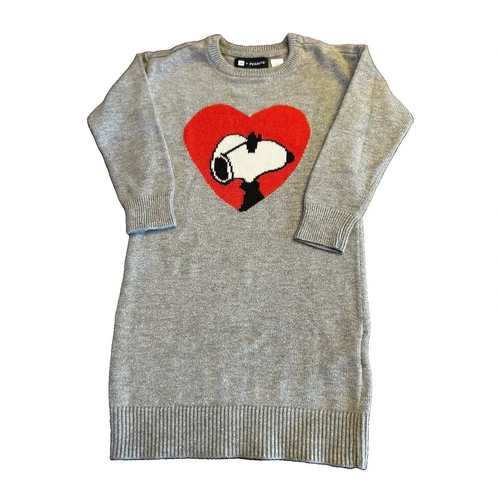 Gap Kids Snoopy Peanuts Sweater Dress Girls 4 Joe Cool Heart Gray Years Soft